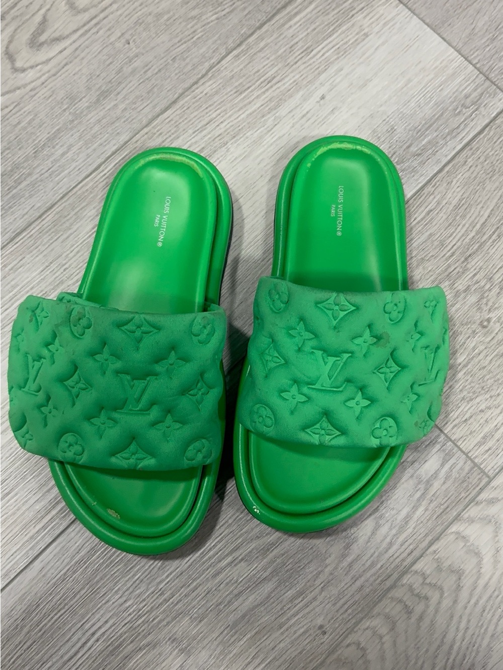 Louis Vuitton Green Monogram Padded Slide Sandals